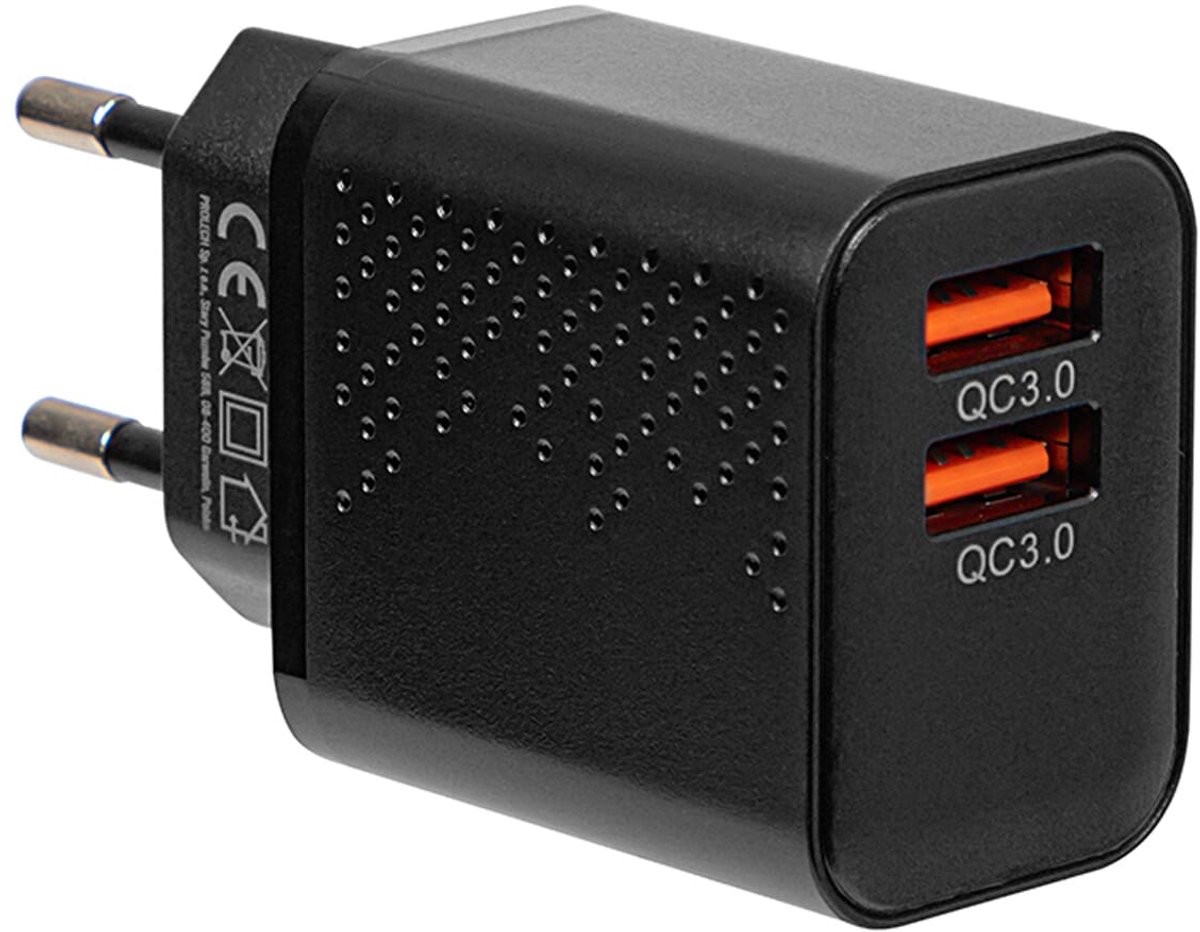 BLOW USB Lader 18W - 2x USB-A Snellader - QC3.0 - Zwart