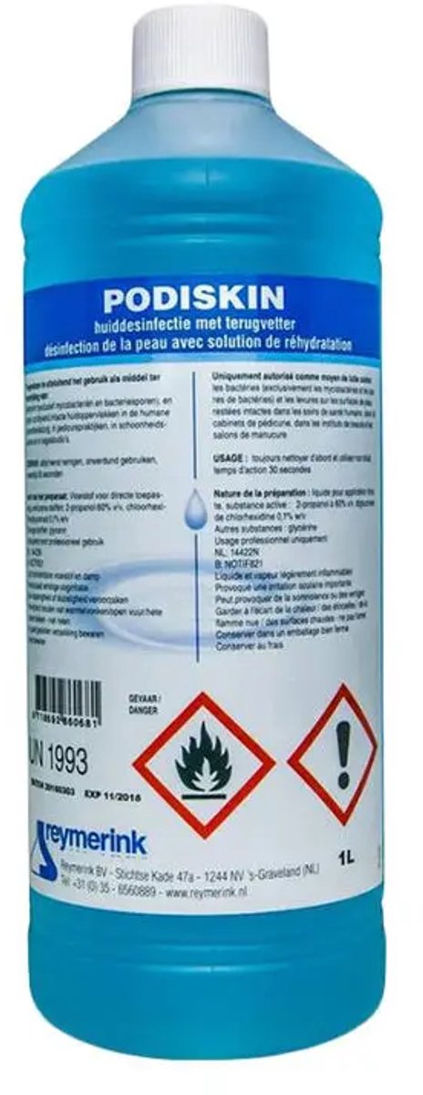 Reymerink - Podiskin 1000 ml - disinfectie middel - Studio disinfectie - Huid Disinfectie - Tattoo studio - nagel studio - Tattoo disinfectie