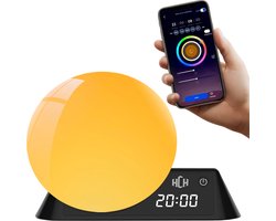 HCH Wake Up Light – LED – Nachtlampje met RGBW Kleurverandering – 16 Kleuren – Witte Ruis, Timer & Wekker – Afstandsbediening, Bluetooth & App