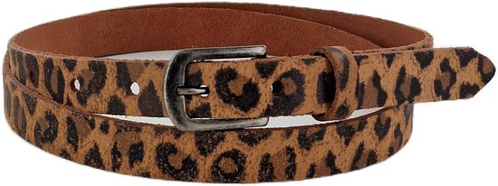 Riem en cuir pour femme imprimé panthère | 2 cm de large | Taille de ceinture : 115 (longueur totale : 130 cm) | 100% cuir véritable | Couleur : sable panthère | Boucle sans nickel