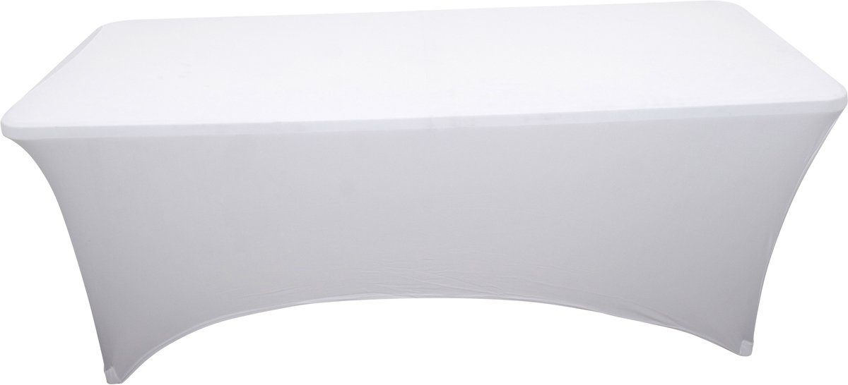 HOME It® stretch tafelkleed voor lange vouwtafels, wit, past over tafelpoten, duurzaam, gladde pasvorm, elegant voor buffet of display