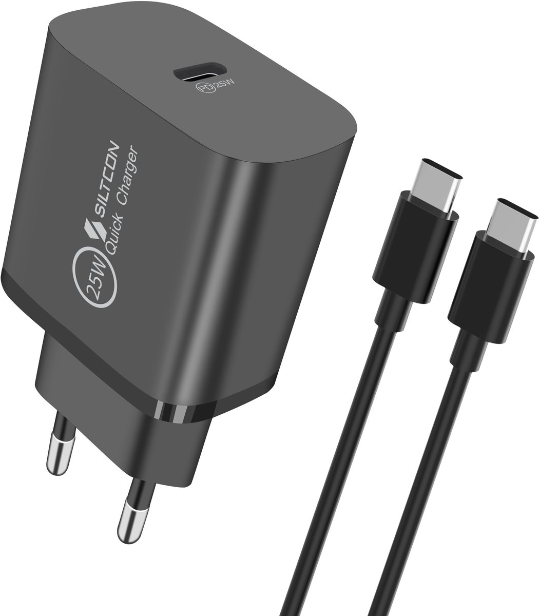 Siltcon® USB C Adapter 25W - USB C Snellader - USB C Lader - Universeel o.a. Telefoons & Tablets - Inclusief USB-C Kabel 2 Meter
