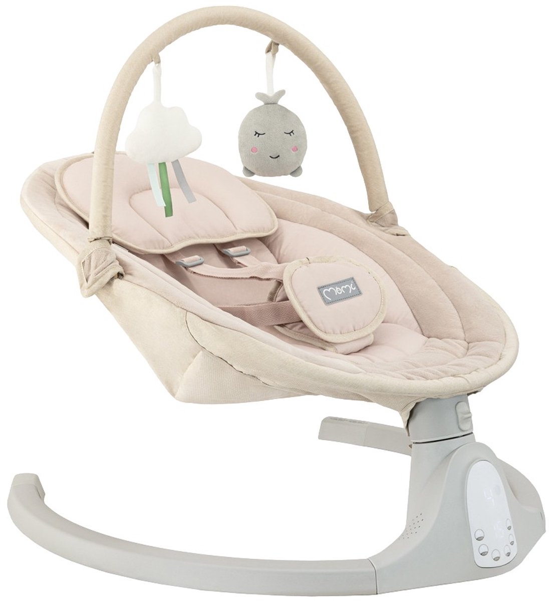 MoMi Kenani Onyx - Elektrische Babyschommel - Bluetooth - Afstandsbediening - 5 Schommelsnelheden - Beige