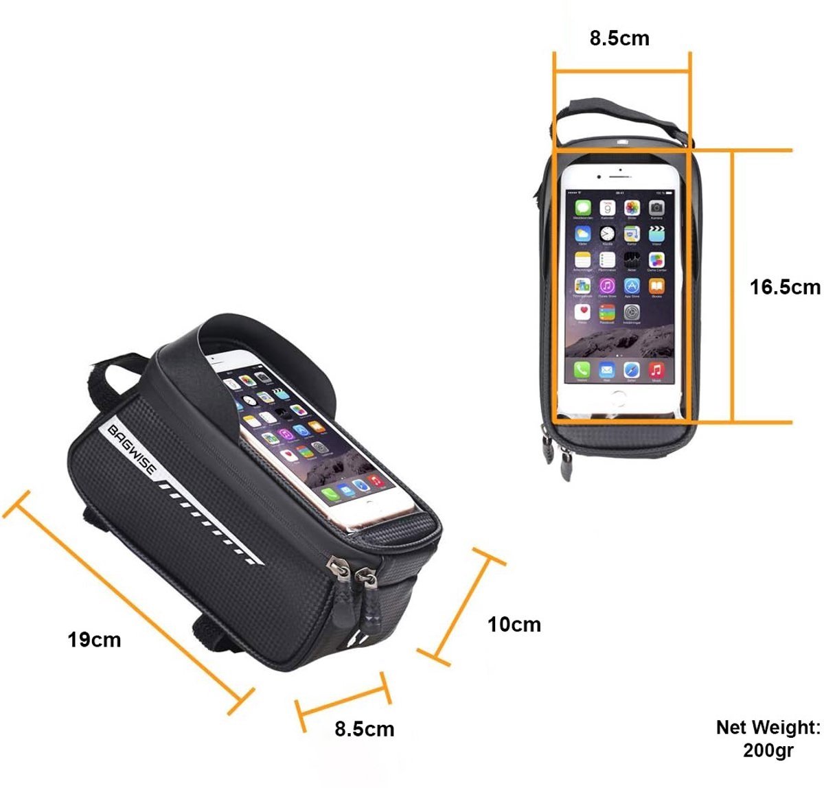 Bagwise® - Fiets Frametas - Telefoonhouder - Waterdicht - opbergvak - Elektrische Fiets - E-Bike - Fat Bike - volume 1 lt - 1101 - Zwart – foto 3