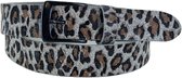 Riem en cuir pour femme imprimé panthère | 3,5 cm de large | Taille de la ceinture : 95 cm | 100% cuir véritable | Couleur : panthère blanc cassé | Boucle sans nickel