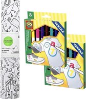 Knutsel stoffen kleurplaat 140 cm incl. textielstiften voor kinderen - Hobbymateriaal/knutselmateriaal kleurplaat inkleuren