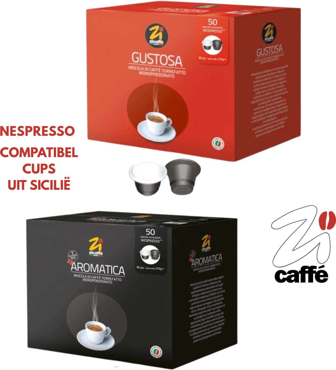 Zicaffè Discovery Pack – Siciliaanse Koffie - 2 x 50 Nespresso ® Compatibele Koffiecups (Gustosa & Aromatica)