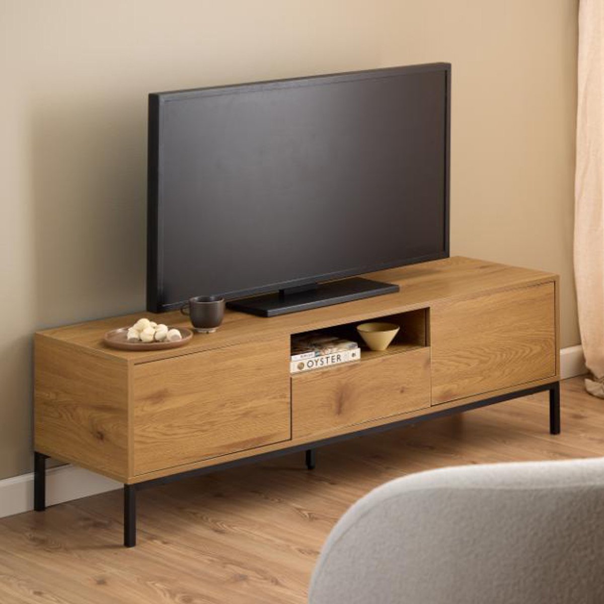 Giga Living Tv-Meubel Varven - Naturel/Zwart - 140x40x45cm
