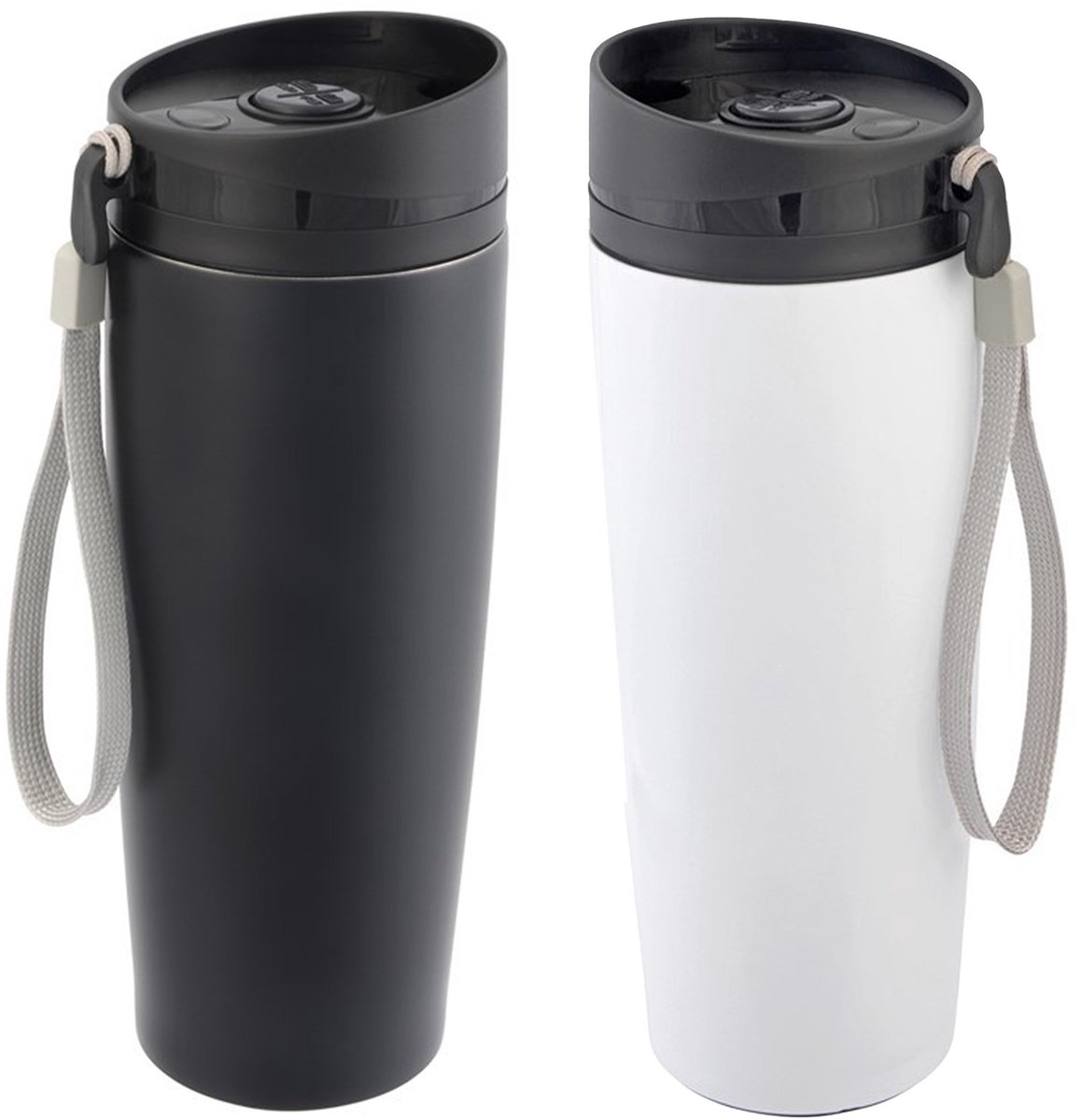 Cuisine Elegance Thermosbekers - warmhoud drinkbekers - 2x stuks - wit en zwart - 380 ml - Isolerende drinkbekers - warme dranken - reisbekers