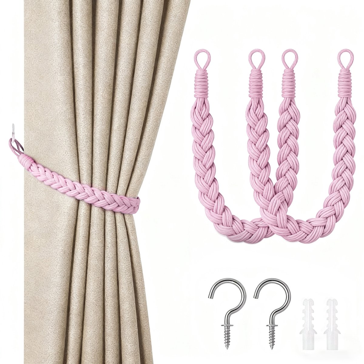 1 pces katoen touw gordijn tieback home decoratieve accessoires gordijn stropdas touw katoen touw hangende balverband (Color : Beige, Length : 130cm