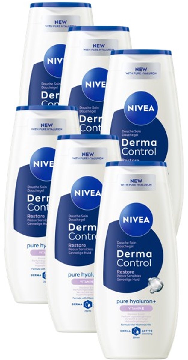 NIVEA Derma Control Restore Douchegel - Shower Gel - Voordeelverpakking - 6x 250ml