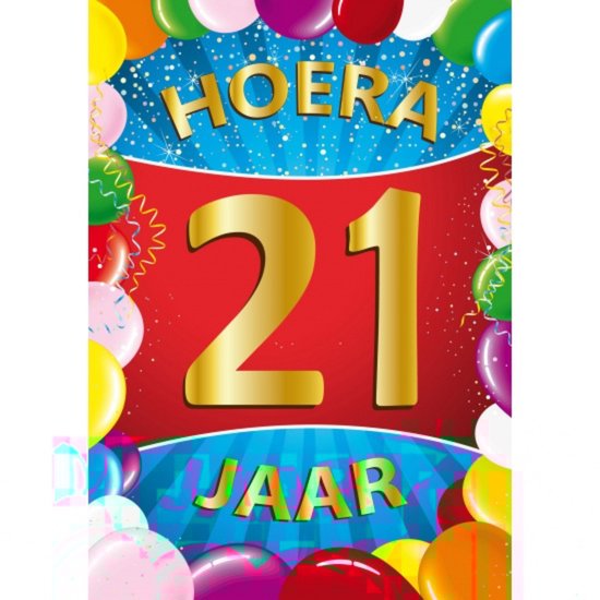 Bellatio Decorations Verjaardag deurposter - 21 jaar - multi - 59 x 84 cm - feestartikelen