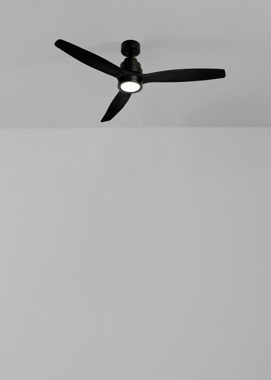 CREATE - Plafondventilator 40W silent 100% hout - Zwart - Ø112cm - Met licht - Afstandsbediening - WIND STYLANCE