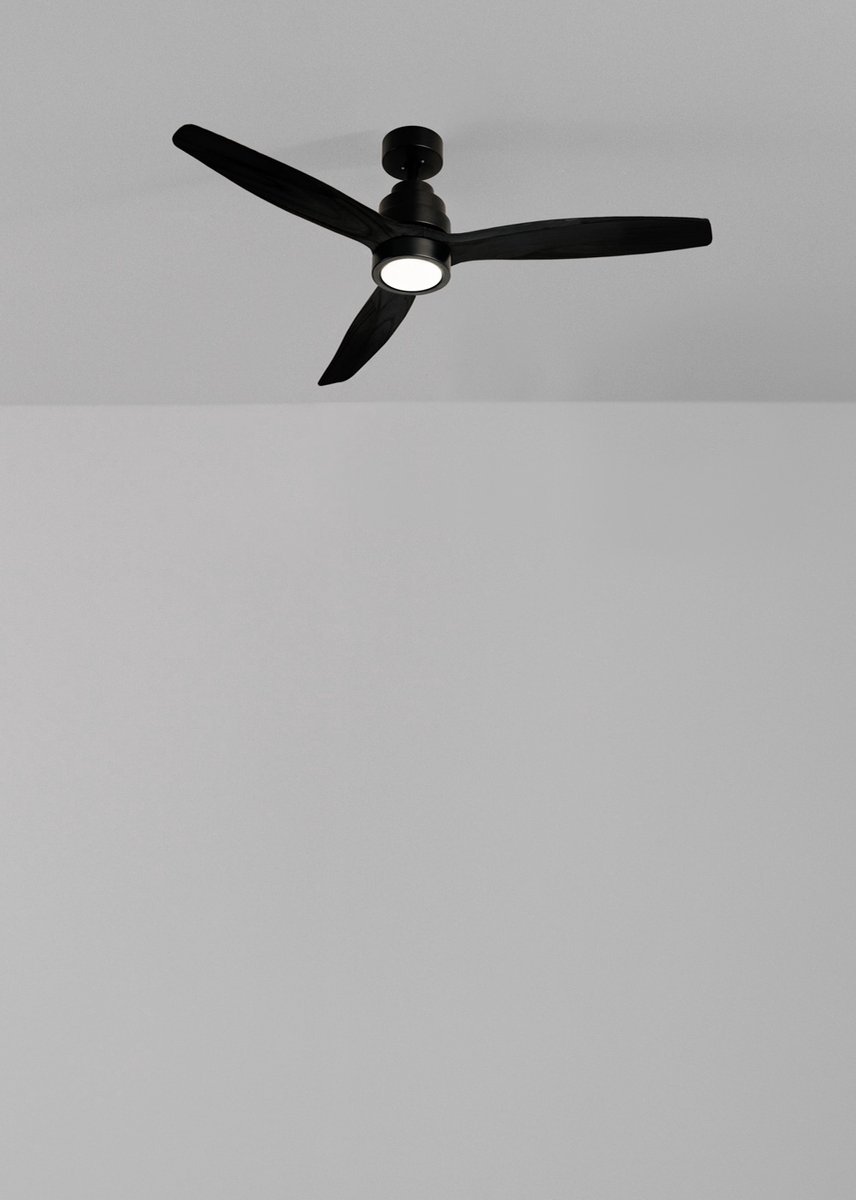 CREATE - Plafondventilator 40W silent 100% hout - Zwart - Ø112cm - Met licht - Afstandsbediening - WIND STYLANCE