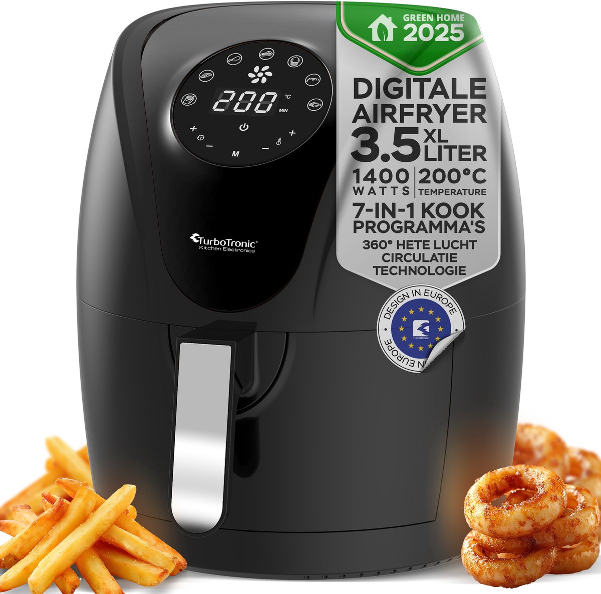 TurboTronic AF9D Digitale Airfryer - Heteluchtfriteuse - 3,5 Liter - Zwart/Zilver