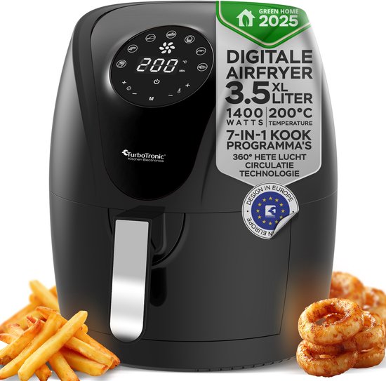 TurboTronic AF9D Digitale Airfryer 3,5L Zwart/Zilver - TurboTronic - €34,95