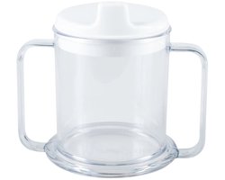 VOKA HandyCup - Handy beker - Drinkbeker - Handybeker - Handycup - 2 handgrepen - Met deksel - 450ML - Transparant - Drink Beker met tuit - Dubbel handvat