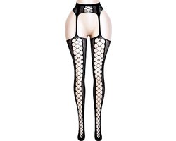 BamBella ® - Panty -Onesize - open kruis hoge kousen broek Dames - Onesize - sexy Erotische lingerie van kant zwart