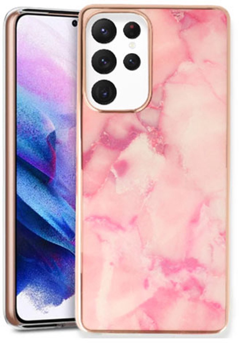 Telefoonhoesje Geschikt voor Samsung A35 / A55 - Marmer Back Cover - Roze - Achterkantje