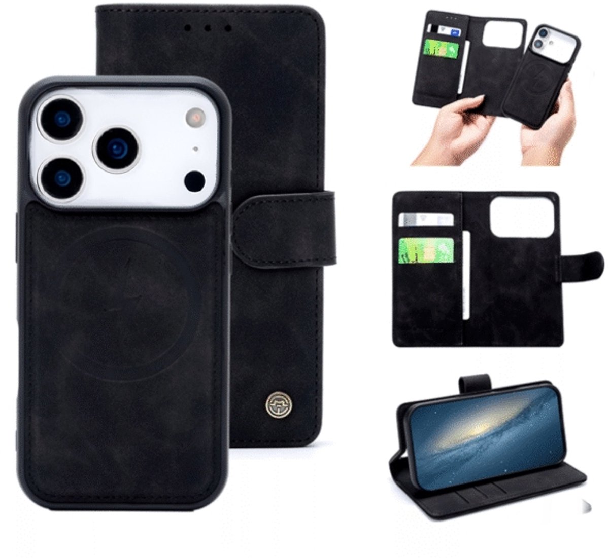Casemania – Bookcase 2-1 MagSafe – iPhone 17 Pro Max Zwart