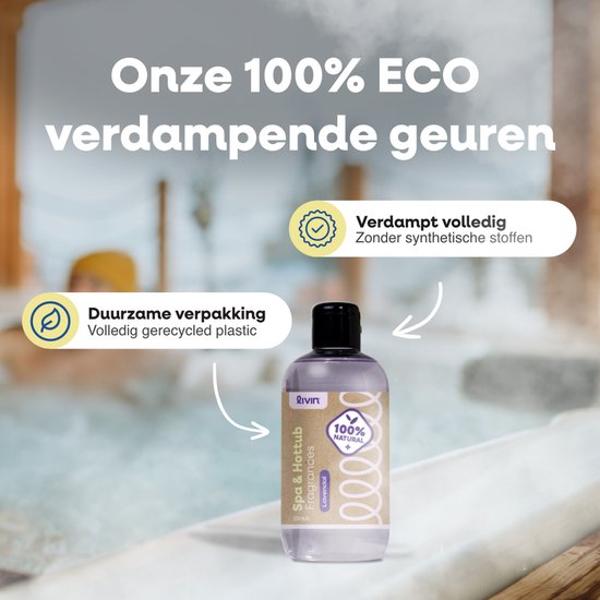 Fles lavendel spa geur met duurzame verpakking, in een sfeervolle spa setting.