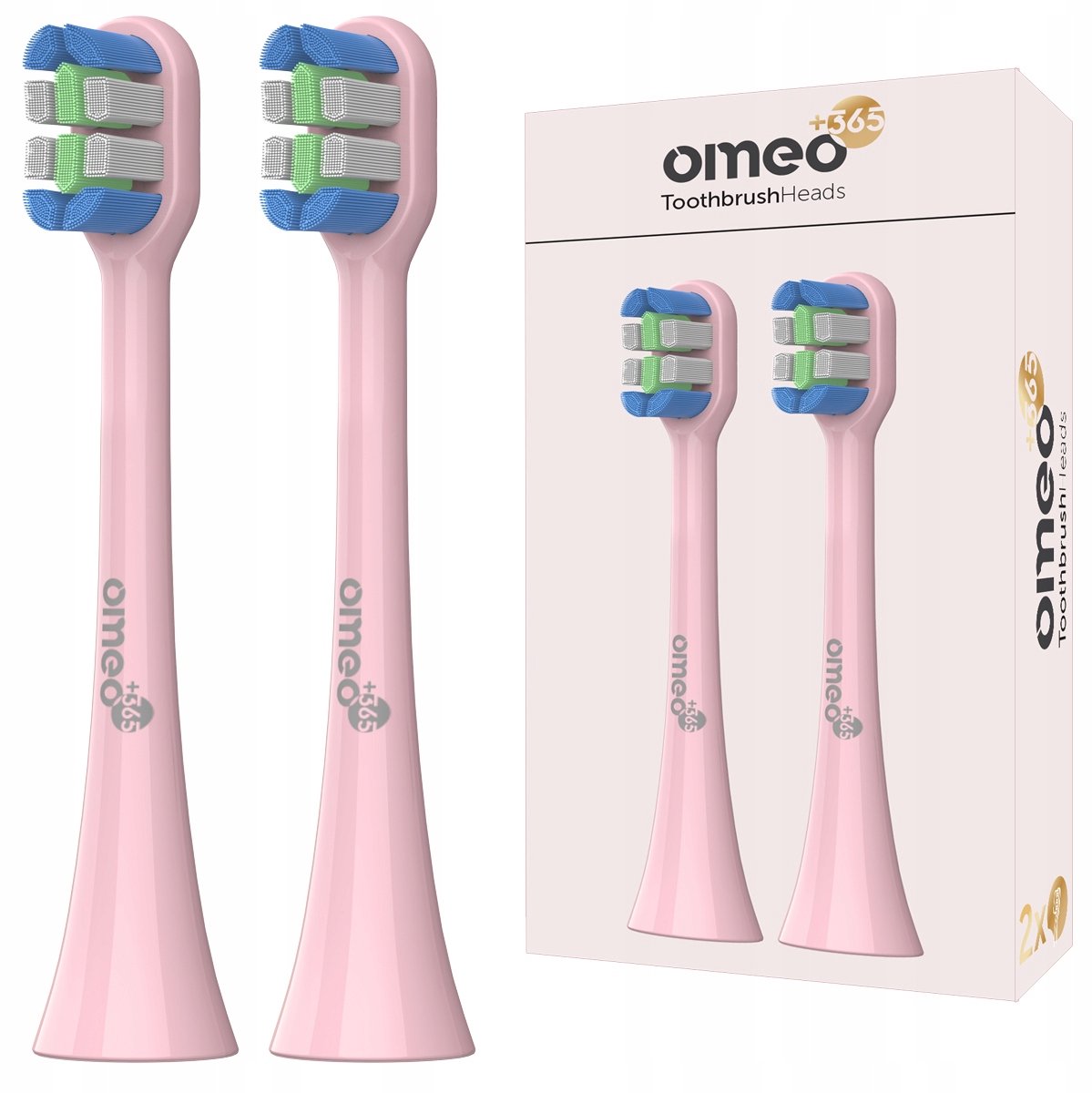 OMEO +365 - Opzetborstels - 2 stuks - Teeth & Face - Sonische tandenborstel - Roze