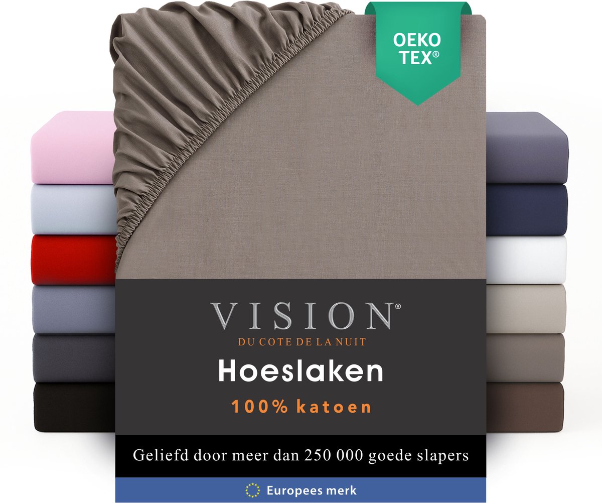 VISION Hoeslaken - 100% katoen - 160x200 cm - Taupe - Tweepersoonsbed - Oekotex gecertificeerd