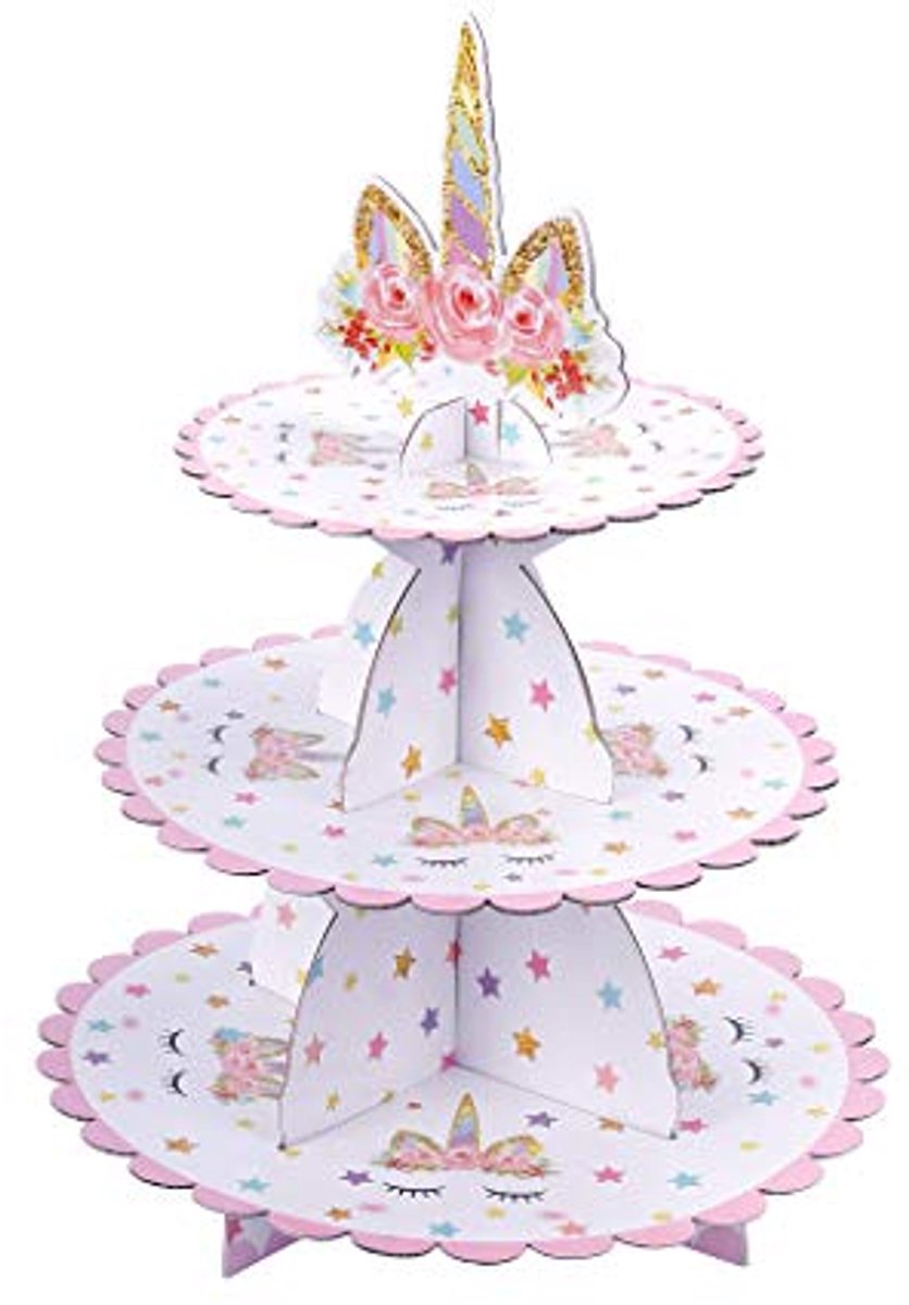 Cupcakestandaard met 3 niveaus voor Feestjes met Eenhoorn-Motief