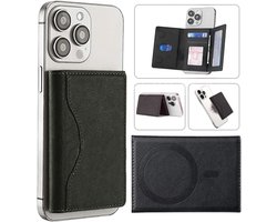 Magnet wallet zwart geschikt voor Apple iPhone 12 / 13 / 14 / 15 / 16 / 17 ( plus / pro / max ) of hoesje met magsafe | Magnetische pasjeshouder / kaarthouder met 5 vakjes voor pasjes | Uitklapbare telefoon standaard / houder voor dames en mannen