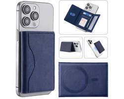 Magnet wallet blauw geschikt voor Apple iPhone 12 / 13 / 14 / 15 / 16 / 17 ( plus / pro / max ) of hoesje met magsafe | Magnetische pasjeshouder / kaarthouder met 5 vakjes voor pasjes | Uitklapbare telefoon standaard / houder voor dames en mannen