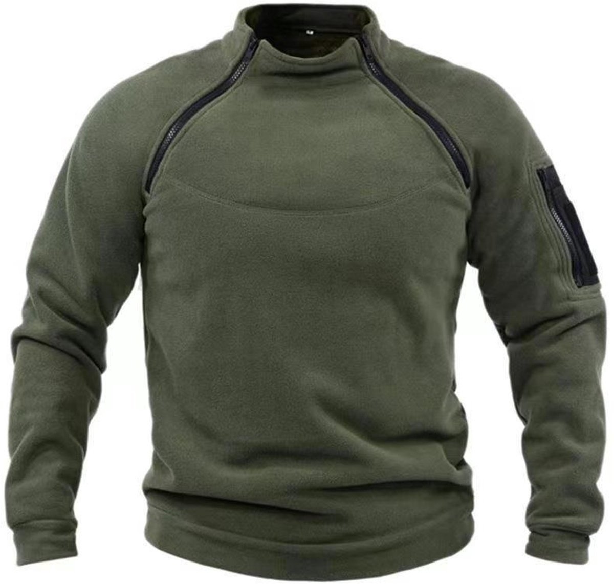 Somstyle Outdoor Fleece Trui Heren - Maat S - Thermo Kleding - Sweater Mannen - Legergroen
