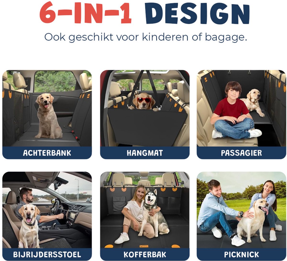 Hondendeken voor de achterbank, 4-in-1 autodeken voor honden, met