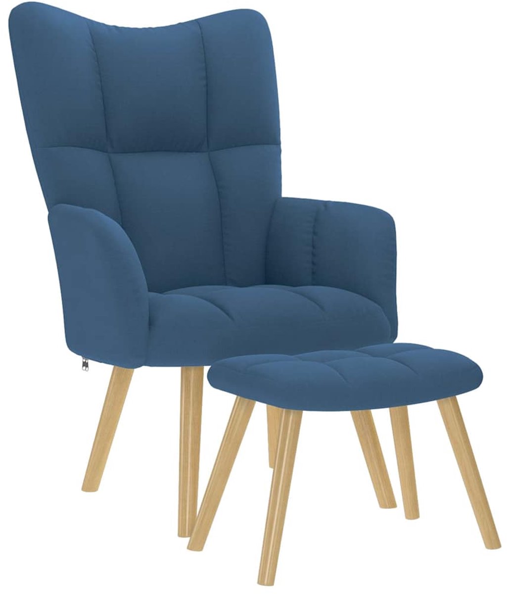 vidaXL Relaxstoel - met - voetenbank - stof - blauw