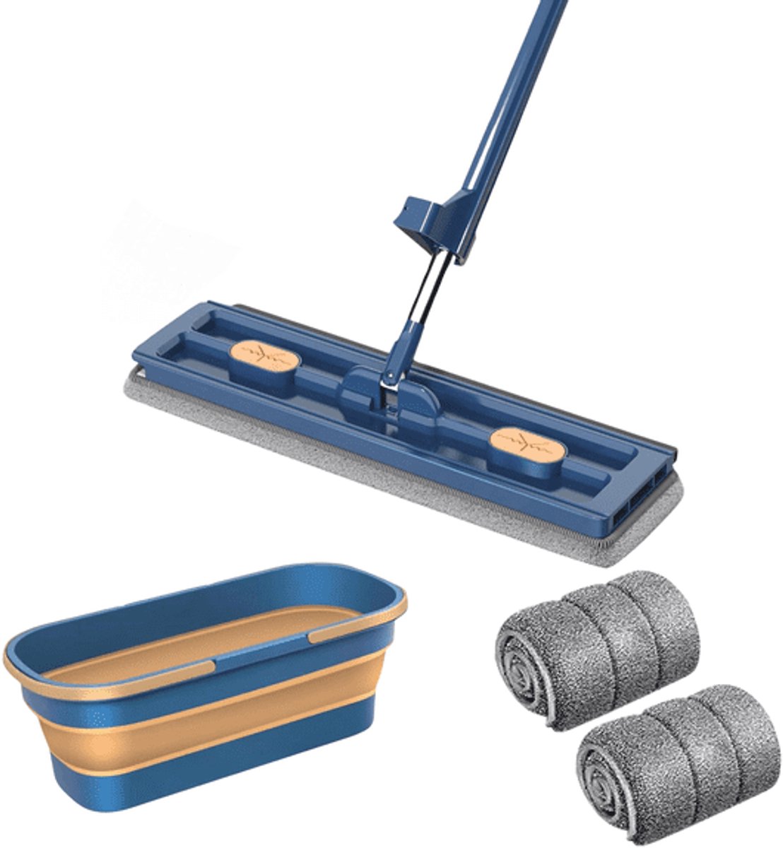 Home & Marker - Dweil met Emmer - Zelfwringende Mop - 360° Draaibare Kop - Inclusief 3 Doeken - RVS 133cm - SVEEPAPACK