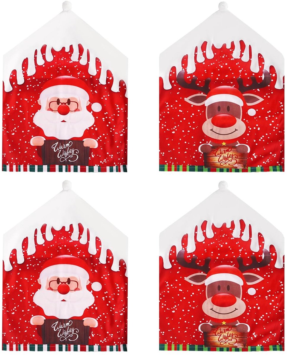 Kerststoelhoezenset - 4 stuks Kerststoelhoezen voor eetkamerstoelen, Kerstman, Sneeuwpopstoelhoezen, Eetkamerstoelbeschermer, Kerstdecoratie voor thuis en in de keuken, Kerstman