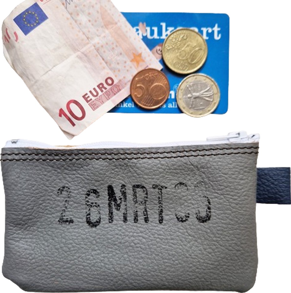 Toetie & Zo Handgemaakte Portemonnee Leer Grijs - 12bx8hx2d - Leder