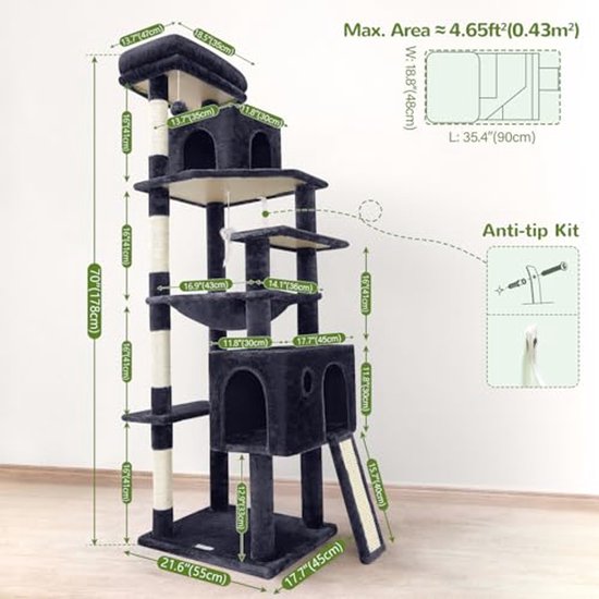Krabpaal - Kattenboom 143 cm Hoog met Hangmat en Grot - Kattenkrabpaal