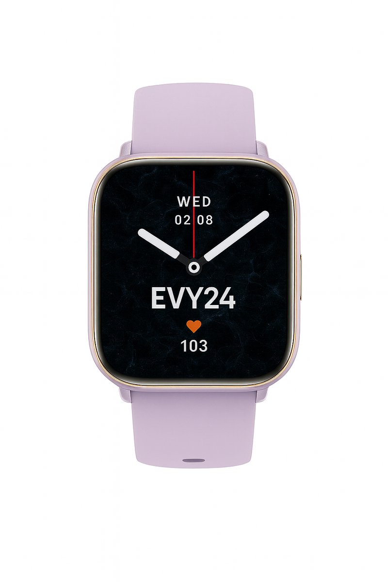 Evy24 Smartwatch - Premium Smartwatch - Sporthorloge - Smartwatch Heren en Dames - BT Bellen - Activity Tracker - Gezondheidsmonitor - Stappenteller - Siliconen en Rvs band - Paars