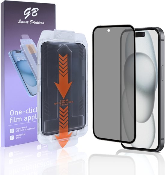 Protection d'écran GB ProGuard Incognito Privacy pour iPhone 15 – Film applicateur – Glas trempé – Couverture complète – Anti-regard