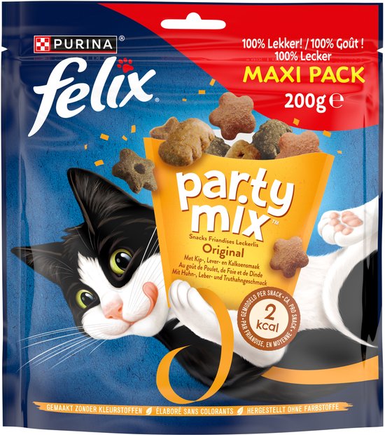 Felix Party Mix Original - Kattensnacks - Kattensnoepjes - Kip Kalkoen & Lever - 5 x 200 g