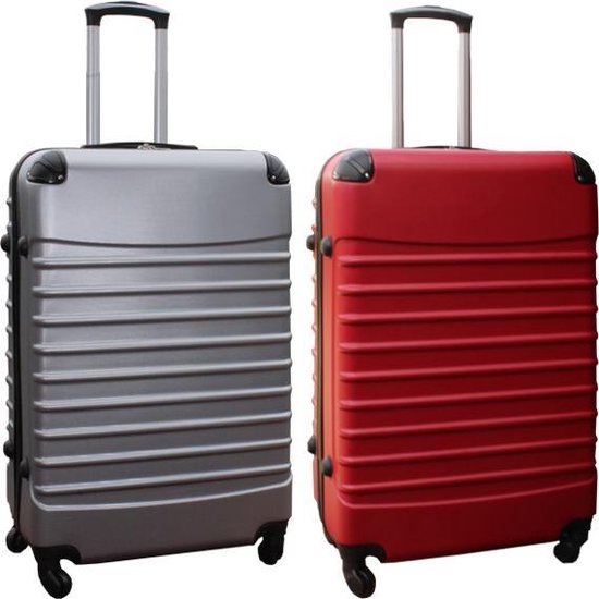 Travelerz kofferset 2 delig ABS groot - met cijferslot - 95 liter - rood - zilver