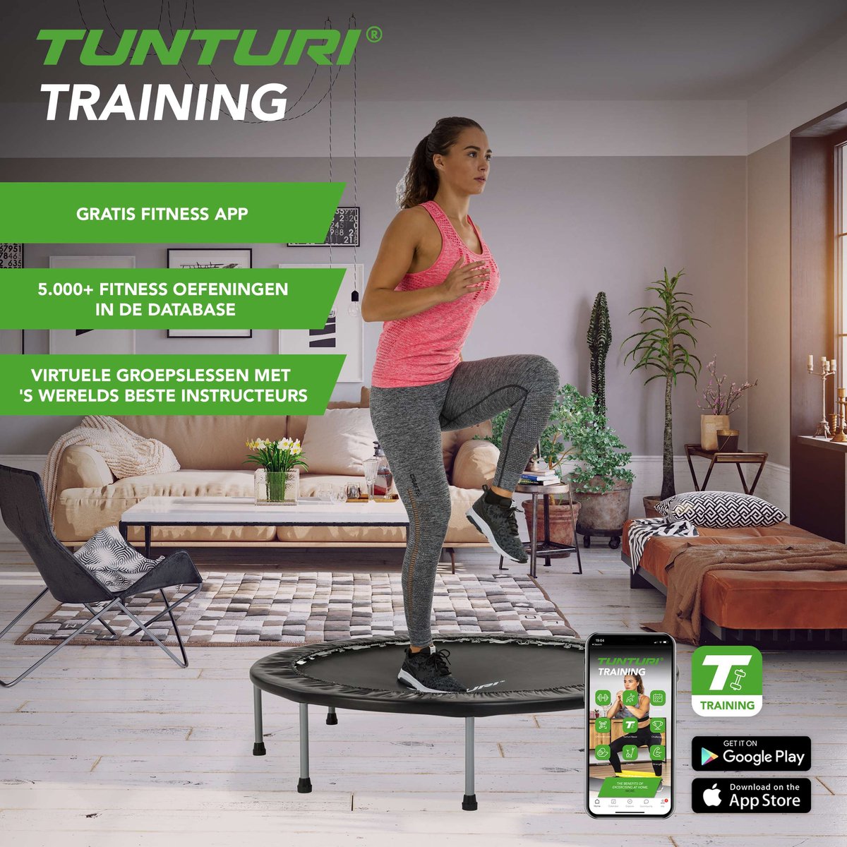 Tunturi Funhop Fitness trampoline - 125 cm - incl. gratis fitness app — afbeelding 8
