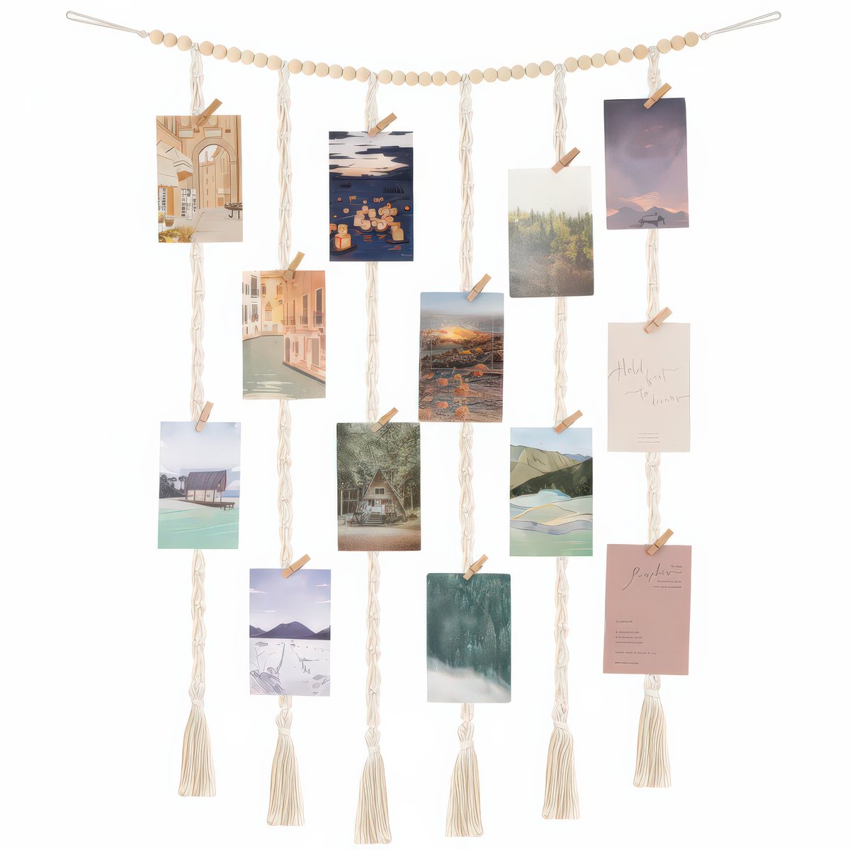 Macramé Wandkleed Fotohanger met 20 Mini Knijpers - Handgemaakt Fotorek\Fotokader Memobord - Fotolijst Collage Kaartenhouder - Boho Woonkamer Fotohouder -Woonkamer Wanddoek Tapestry Fotoslinger -Slaapkamer Fotoslinger - Fotodraad Decoratie