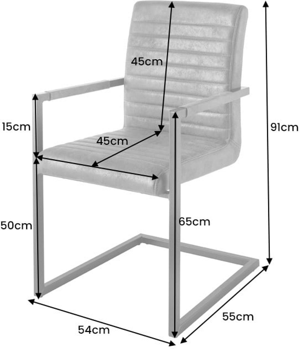 Invicta Interior industrieele sledestoel LOFT vintage grijs met armleuning RVS frame - 37080 Zie omschrijving