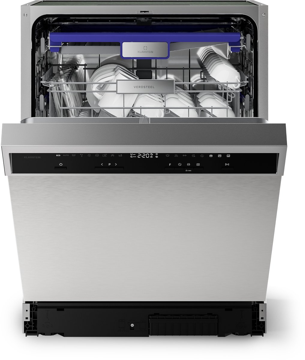 Klarstein Vaatwasser Verosteel inbouwvaatwasser 60 cm - 14 couverts, 9 programma's, stil 42 dB, energieklasse A, AquaStop, kinderslot, roestvrij staal, inbouwvaatwasser - Vaatwasmachine - voor Keuken - Energiezuinig - RVS - Dishwasher