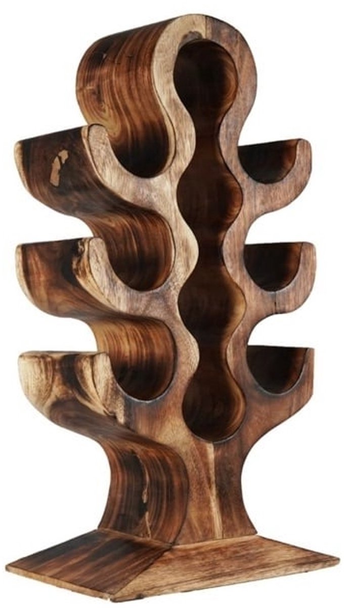 Wijnrek van Hout - Organisch - Teakhout Suarhout Bruin - Staand Wijnrek Teak - 10 Flessen - 70 x 36 x 17cm