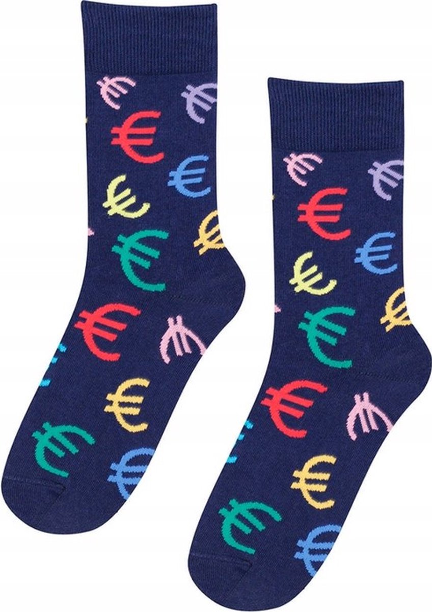 Wola Heren Sokken – Donkerblauw met Kleurrijke Euro-Tekens – Maat 42 - 44 cm ( 1 paar )