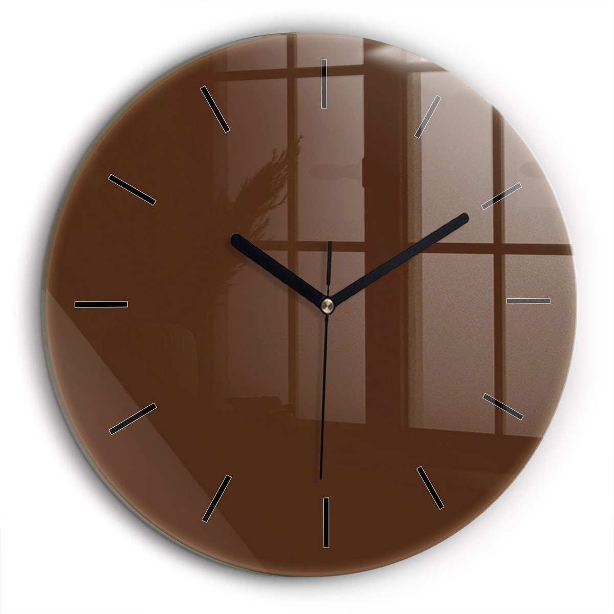 Wallfluent Wandklok - Bruin Ronde Glazen Klok - 60 cm x 60 cm - Bruin Wandklok - Zwarte Handen - Wandklok Zonder Cijfers - Wandklok voor in de Keuken - Ronde Glazen Wandklok - Industrieel Wandklok - Ronde Glas Klok