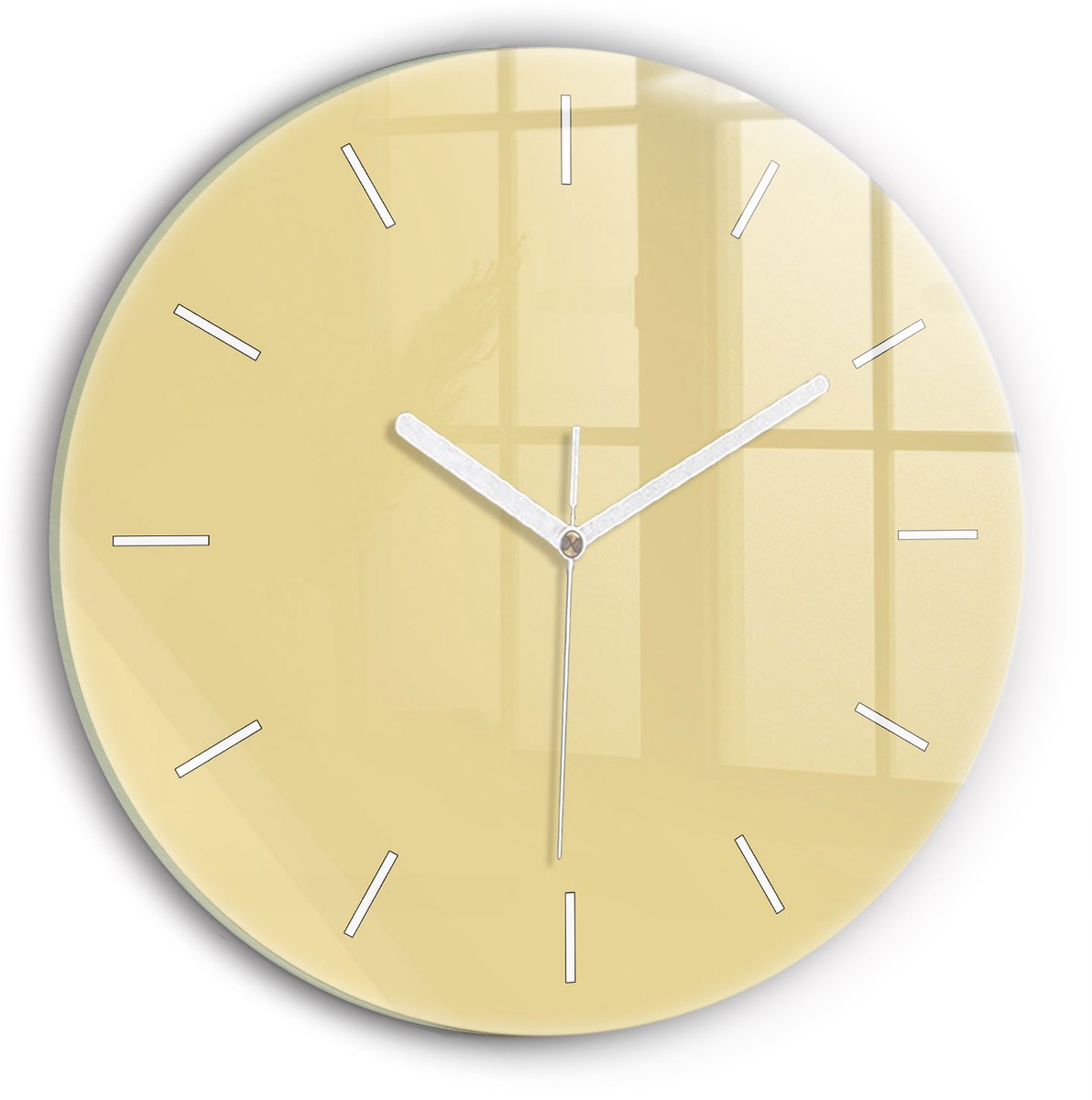 Wallfluent Wandklok - Romig Ronde Glazen Klok - 30 cm x 30 cm - Romig Wandklok - Witte Handen - Wandklok Zonder Cijfers - Stille Wandklok Slaapkamer - Ronde Glazen Wandklok - Industrieel Wandklok - Ronde Glas Klok