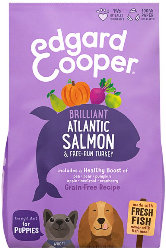 Edgard & Cooper Puppy Hondenbrokken Voor Medium Honden, Verse Zalm & Kalkoen, 7Kg, Hypoallergeen Recept Met Natuurlijke Ingrediënten, Perfecte Vezelbalans